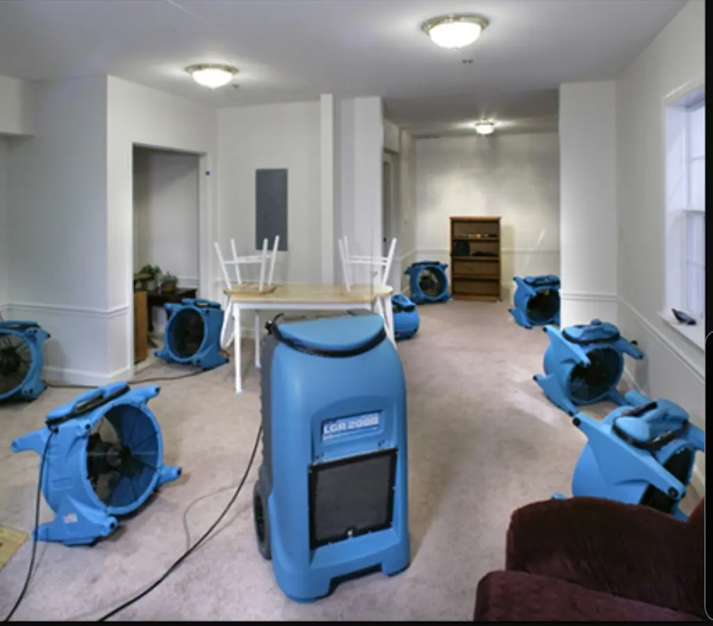 Air movers and dehumidifier setup for Water Extraction & Removal in Pemberton